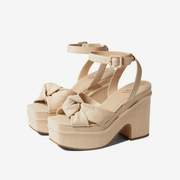 Sam Edelman Theresa Leather Platform  Sandal Heels Sand - Picture 1 of 16